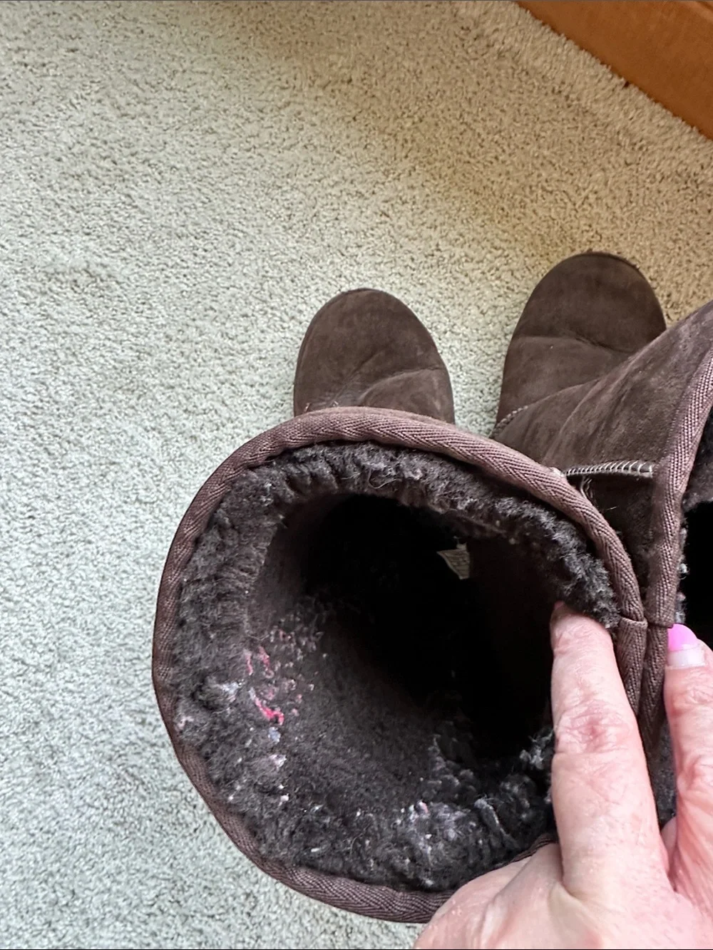 UGG Brown Suede Mid-Calf Shearling Boots
